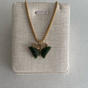 Gold plated Green Jade Butterfly + 18k gold plated new necklace